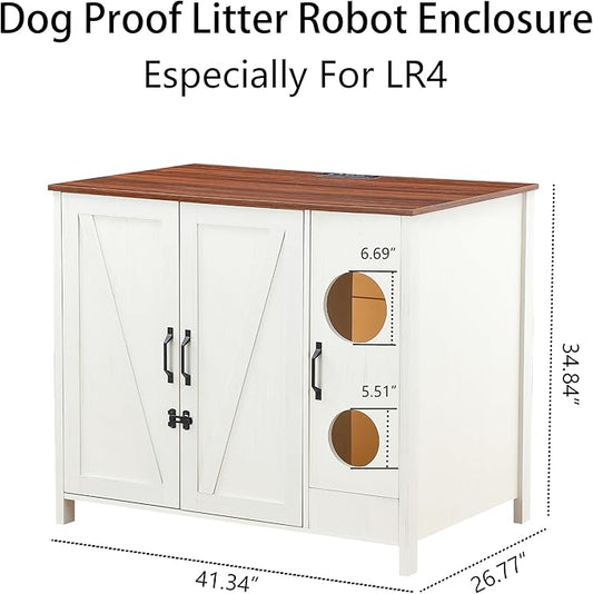 Cat Litter Robot Enclosure, Automatic Litter Box Enclosure for Litter Robot 3/4,Cat-Exclusive entrace for Dog Proof and Fun,Power Outlet for cat Litter Cabinet,Litter Collector,Antique White