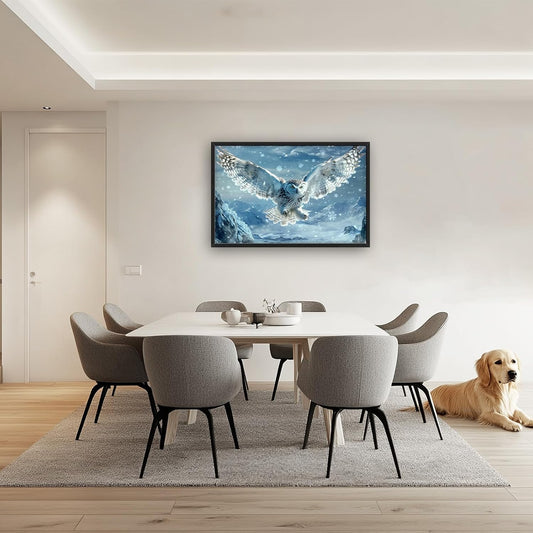 Framed Large Snowy Owl Wall Art for Living Room, Oversized Snowy Mountain Wall Decor Landscape Canvas Painting Modern Artwork Home Decoration for Living Room Bedroom Office 36"x24"