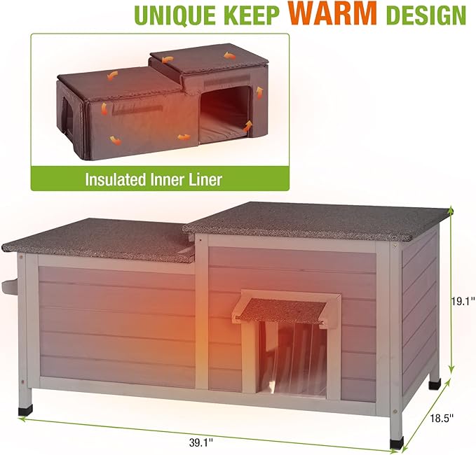Outdoor Cat House with Insulated Liner Feral Cat Shelter for Winter, Heated Cat House for Outdoor Cats - 100% Insulated…