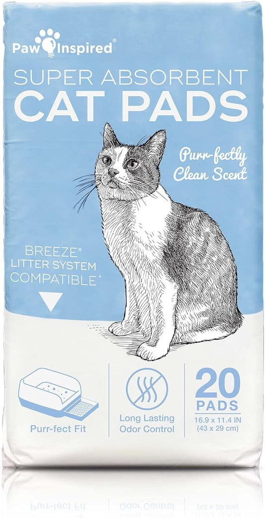 Paw Inspired Cat Pads, Generic Refills for Tidy Cats Breeze Litter Box System, Disposable Kitty Litter Liners for Easy Cleaning, Super Absorbent Pee Pads, 16.9 x 11.4 Inch (Scented, 20 Count)