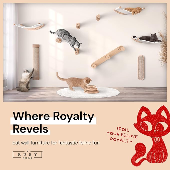 7 Ruby Road Cat Hammock Wall Mounted for Large and Indoor Cats or Kitty, Cute Bed Perch Shelf for Sleeping, Climbing and Lounging, Modern Shelves and Perches, Wooden Mount Cat Wall Furniture & Beds