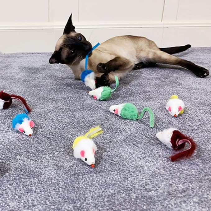 Cat Mouse Toys for Indoor Cats 12PCS, 5 Color Variety Interactive Cat Toy Mice Cat Toy Mouse for Cats, Fur Mouse Kitten Toy Mice Cat Feather Toys with Rattle Sounds (Mixed Color)