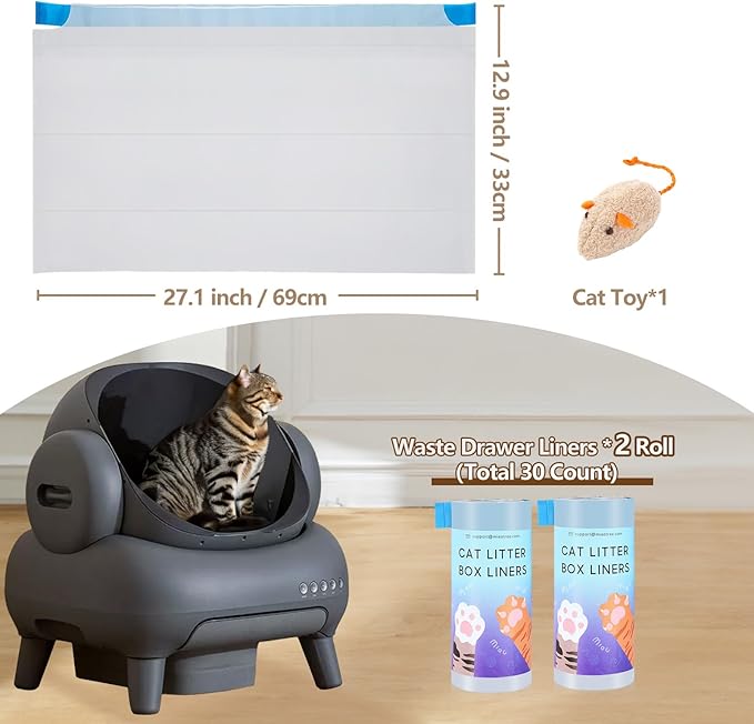 30 Count Cat Litter Replaced Waste Bags Liners for Neakas M1, PetPivot Autoscooper 11 and Similar Open-Top Self-Cleaning Cat Litter Box, Disposable Pet Wast Bags with Drawstring Heavy Duty Leak-proof
