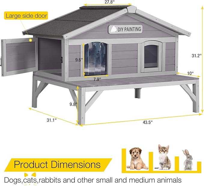 Aivituvin Outdoor Cat House for Outdoor Cats Kitty Shelter with Large Opening Roof,Raise Cat Cage,Waterproof