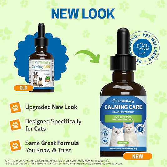 Pet Wellbeing Calming Care for Cats - Calm Support, Relaxed Nervous System, Emotional Balance, Adaptogens, Ashwagandha, Holy Basil - Veterinarian-Formulated Herbal Supplement 2 oz (59 ml)