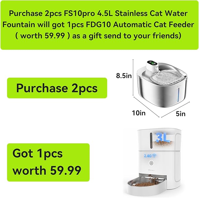 Cat Water Fountain Stainless Steel,152oz/4L Wireless Pet Fountain Battery Operated,Quiet Filtered Pet Water Fountain,Automatic Water Bowl for Cats Dogs with Motion Sensor 5 Filters