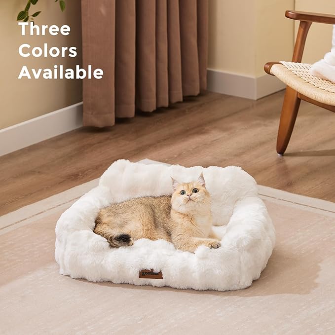 Small Dog Sofa - Orthopedic Cat Sofa Bed for Indoor Cats, Fluffy Faux Fur Dog Couch with Supportive Egg Foam, Cute Pet Couch Bed Removable Washable Cover and Non-Slip Bottom, Grey