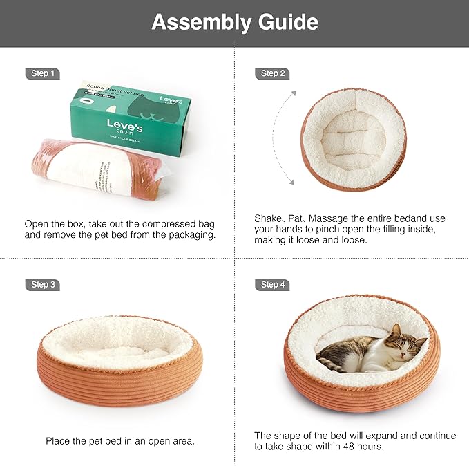 Love's cabin Round Donut Cat and Dog Cushion Bed, 20in Pet Bed for Cats or Small Dogs, Anti-Slip & Water-Resistant Bottom, Super Soft Durable Fabric Pet beds, Washable Luxury Cat Dog Bed Orange Stripe