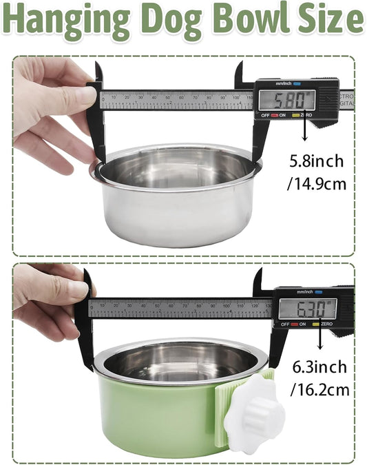 kathson Crate Dog Bowl 2pcs, Removable Stainless Steel Hanging Pet Kennel Cage Bowl Food & Water Feeder Coop Cup for Puppy, Cat, Rabbit,Guinea Pigs Large (Blue,Green)