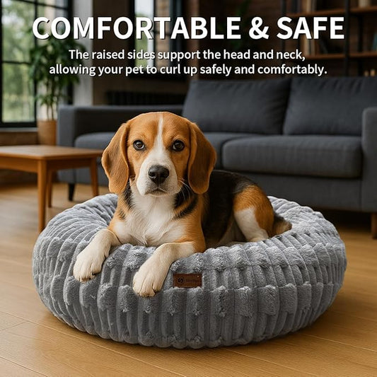ShinHye Cat Bed - Washable Donut Bed for Cats and Small Dogs, Calming Round Pet Bed with Non-Slip Bottom, Indoor Comfort for Puppy & Kitten(ZJ-Grey-32x32)