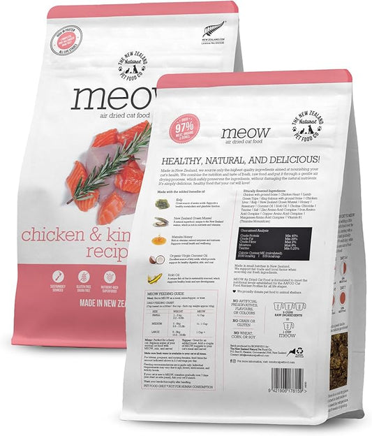 Meow Air Dried Cat Food - Chicken & King Salmon Recipe, Dry Cat Food, High Protein Meals, Treats & Toppers,26.5 oz