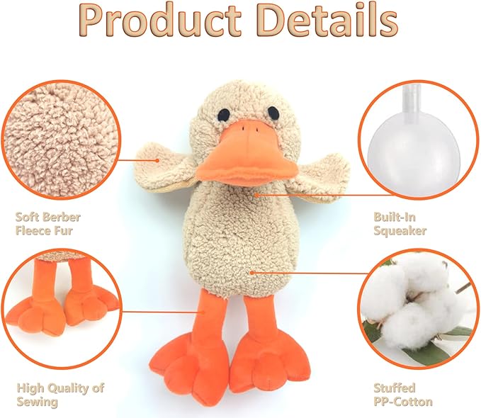 JKW Soft Stuffed Duck Squishy Toy for Dogs,Plush Squeaky Puppy Toys