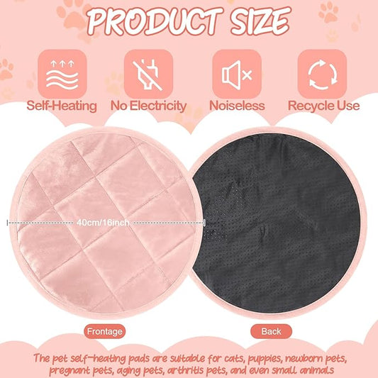 2 Pcs Cat Heating Pad Round 16 Inch Self Heating Cat Mat Washable Heated Bed Anti Slip Warming Pad Pet Bed Mat for Kennel Dog Crate Indoor Outdoor (Pink,16 Inch)