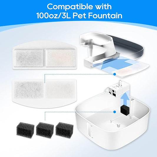 Pet Fountain Filter Replacement, 12 Packs Cat Water Fountain Filter Compatible with 100oz/3L Automatic Pet Fountain, Pet Fountain water Dispenser Carbon Filters