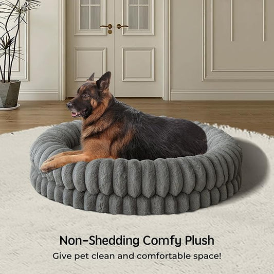BALANCE Luxury Donut Dog Bed, 43 Inches Round Dog Beds Large Sized Dogs Washable, Orthopedic Calming Dogs Bed for Pets with Anti-Slip Bottom, Gray
