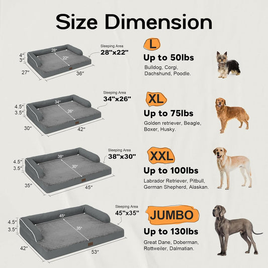 Large Dog Bed Orthopedic Washable - Beds Bolster - Extra XL XLarge Big Dogs - Memory Foam Couch Sofa - Waterproof with Removable Cover - Dark Grey Dog Bed