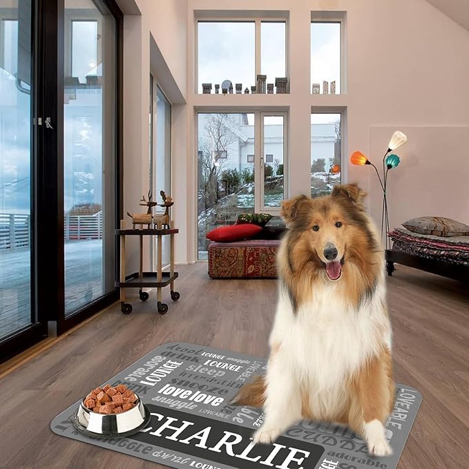 Personalized Dog Cat Feeding Mat Custom Pet Food Mat Waterproof Non-Slip Customized Puppy Name Photo Placemat Dish Rug Floor Protector Gifts for Pets Lover Pattern 7