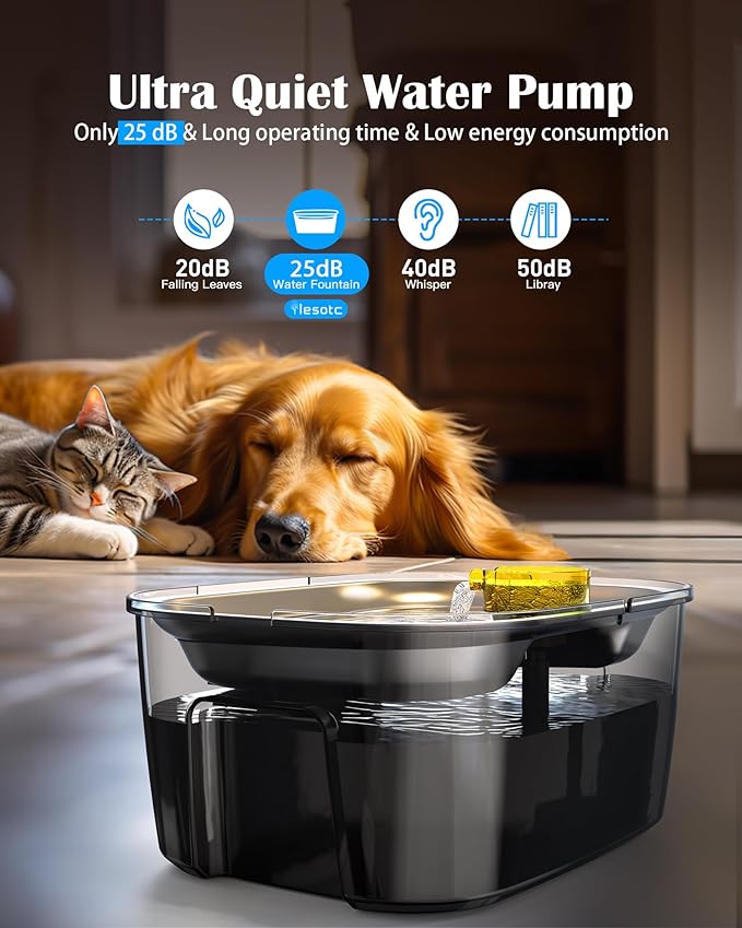 lesotc Dog Water Fountain Stainless Steel, 2.6 Gallon/10L Pet Water Fountain Cat Water Fountain Dog Water Bowl Dispenser for Large Dogs & Multi Pets, Ultra-Quiet, Smart Pump, Easy to Clean