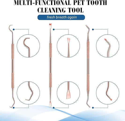 3 Pieces Dog Dental Tooth Scaler and Scraper Stainless Double Headed Tarter Removing Tool Scraper Pet Teeth Cleaning Tools for Dog and Cat (Rose Gold)