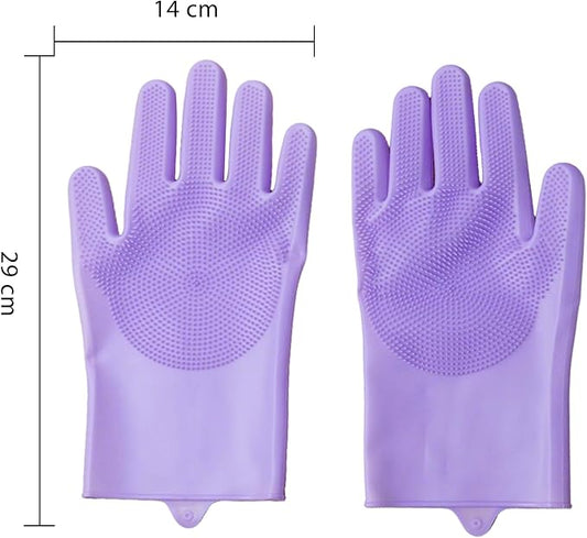 Pet Grooming Gloves,Heat-Resistant Silicone Gloves with High-Density Teeth for Enhanced Massaging and Bathing of Dogs and Cats (Purple, 2 Pair)