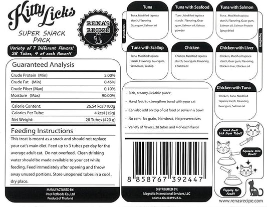 Kitty Licks Chicken and Tuna Varieties (28 Tubes) Chicken and Tuna Varieties 4 Tubes X 7 Flavors (28 Tubes)