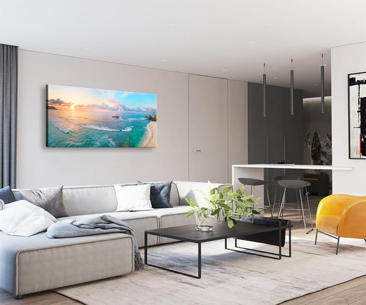 XXMWallArt FC3950 Tropical Beach Wall Art Blue Sea Sunset Natural Scenery Picture Print On Canvas Seascape Canvas Print Artwork for Living Room Bedroom Kitchen Home and Office Wall Decor