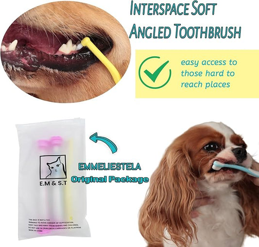 E.M&S.T by Emmeliestella Small Dog & Cat Toothbrush Micro Head, Cat Dental Care, Pets Toothbrush, Oral Hygiene, Easy to Handle, Deep Clean, Extra Soft Bristles, Independent Packaging, Blue&Pink 3PCS