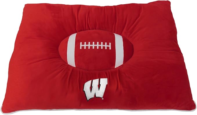 Pets First NCAA PET Bed- Wisconsin Badgers Soft & Cozy Plush Pillow Bed. - Sports Dog Bed. Cuddle, Warm Collegiate Mattress Bed for Cats & Dogs