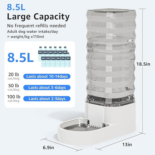 Gravity 8.5L Dog and Cat Water Bowl Dispenser, Automatic Stainless Steel Dog Water Bowl, 100% BPA-Free, Self-Filling Large Capacity Pet Water Feeder for Dogs and Cats