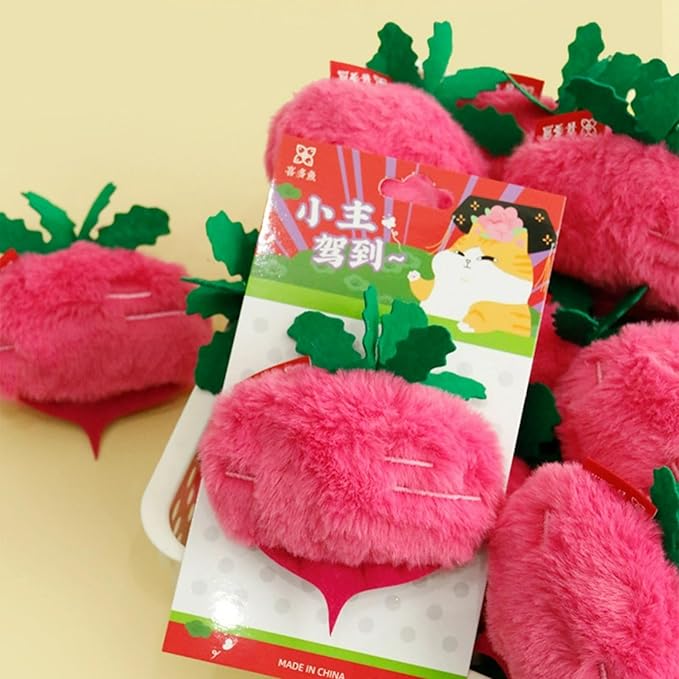 Cat Plush Toy Realistic Vegetable Set Cucumber Radish Shapes Sound-Making Plush Felt Fabric Catnip Crinkle Paper Dog Cat Accessories Pet Gifts for Christmas (Radish 2pcs)