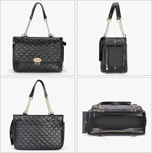 Fashion Pet Carrier Dogs Cat Small Animals Purse Bag, Leather Pet Carriers Dog Puppy Kitten Tote Travel Handbag TSA Airline-Approved