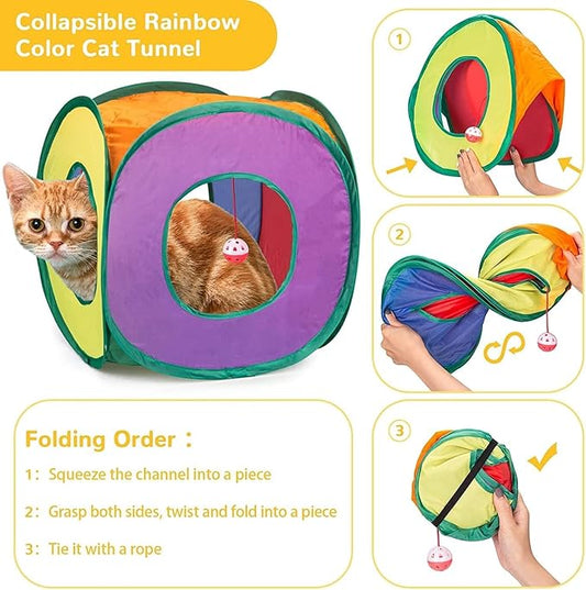 Cat Tunnel with Play Ball, Interactive Peek-a-Boo Cat Toys Tube Toy, Colorful Cube