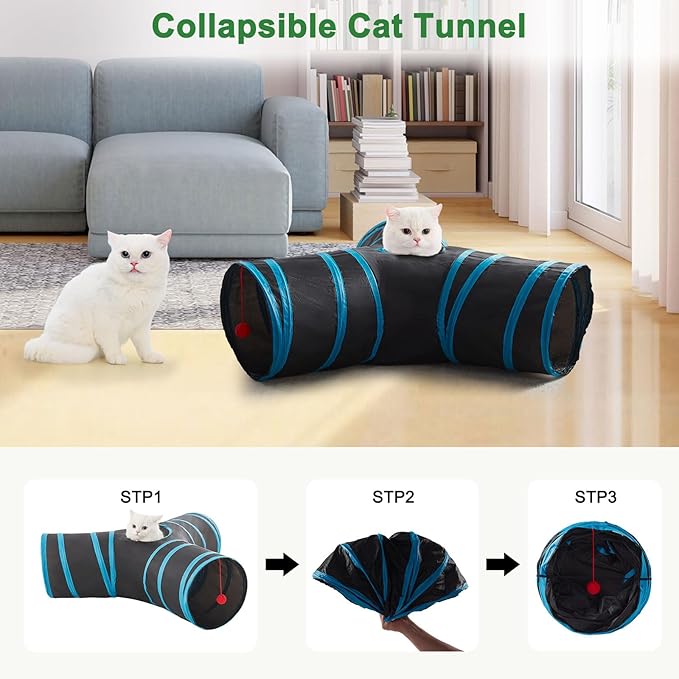 Cat Tunnels for Indoor Cats 3 Way Play Toy Kitty Tunnel Peek Hole Toy with Ball for Cat Tube Fun for Rabbits Kittens and Dogs
