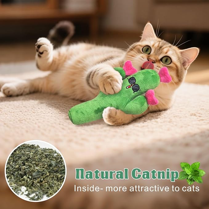 5 Pack Catnip Toys Cactus Crinkly Sound Interactive Chew Kitten Cat Toys for Indoor Cats, Exercise Cat nip Toy to Stimulate Play & Reduce Boredom