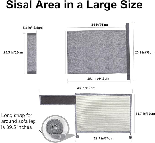 Upgraded Cat Scratch Furniture Protector,Cat Scratch Sofa Arm Sheild with Large Size Natural Sisal for Protecting Couch Sofa Chair Furniture 27.9''L*19.7''W (Light Grey/Left Handed)