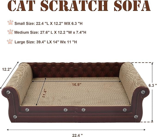 Scratching Sofa, Couch Shaped Thick Scratching Cardboard, Lounge Bed for Indoor Rest&Play, Sofa Scratcher Pad (Brown, 22.4" L X 12.2" W X 6.3" H)