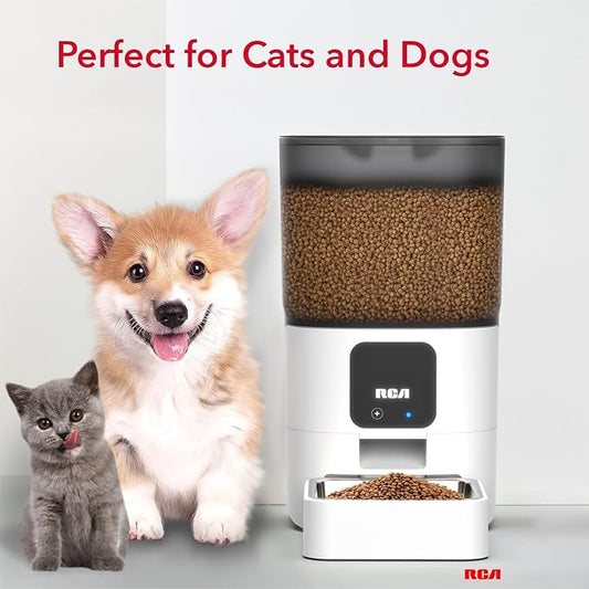 RCA Pet Rabbit, Cat & Dog Feeder, 6-Liters | Smart, WiFi, RCA App Control for Remote Feeding, Dishwasher Safe Bowls, Compatible with Alexa & Google, BPA-Free Materials