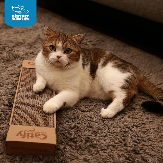 Best Pet Supplies Corrugated Cardboard Cat Scratcher Pads, Lounger, and Fun Interactive Scratching Boards, Claw Safe, Durable, Natural Recycled Materials, Supports Active Play - Narrow 4 Pack