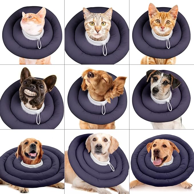IDOMIK Dog Recovery Collar, Waterproof Soft Dog Cone After Surgery, Comfy Protective Elizabethan Collar Alternative for Dogs Cats, Adjustable Pet Neck Donut Cone Anti-Licking Biting Wounds,Grey,2XL
