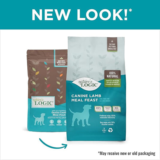 NATURE'S LOGIC Dry Dog Food - 100% Natural - No Synthetics - for All Ages, Sizes, Breeds - Free from Common Allergens, High Protein - Lamb Meal Feast, 13lbs