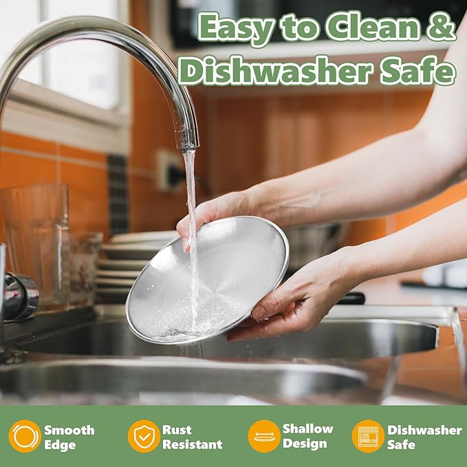 2-Pack Stainless Steel Cat Food Bowls – Shallow Whisker-Friendly Non-Slip Silicone Base,Easy to Clean Indoor Feeding Dishes(6.7")