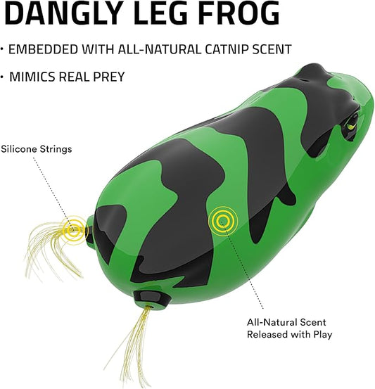 Playology Dangly Leg Frog Toy for Cats | All-Natural Scent and Silicone Strings for Engaging Play | Catnip Infused for Endless Fun