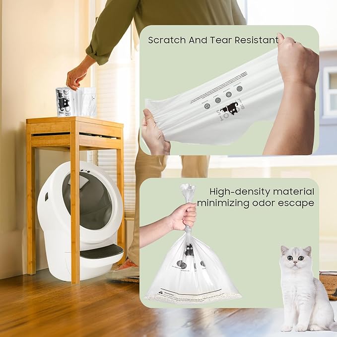 90 Pack Cat Litter Box Robot 4 and 3 Waste Bags, Tear-free, Transparent, Sensor-compatible, Automatic Litter Box Liners Bags, 9-11 Gallon Capacity