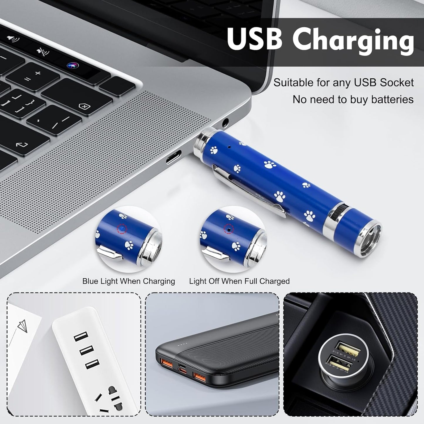 EAWONGEE Rechargeable Cat Toys - Indoor/Outdoor Cats Chase Light Toy for Kitty & Dog with 3 Light Modes, 5 Patterns, Blue