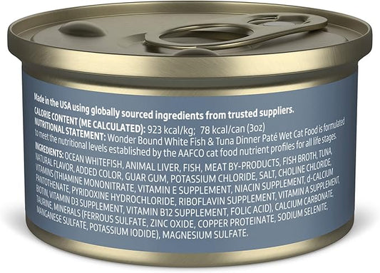Amazon Brand - Wonder Bound Wet Cat Food, Pate, No Added Grain, (Whitefish & Tuna), 3 ounce (Pack of 24)