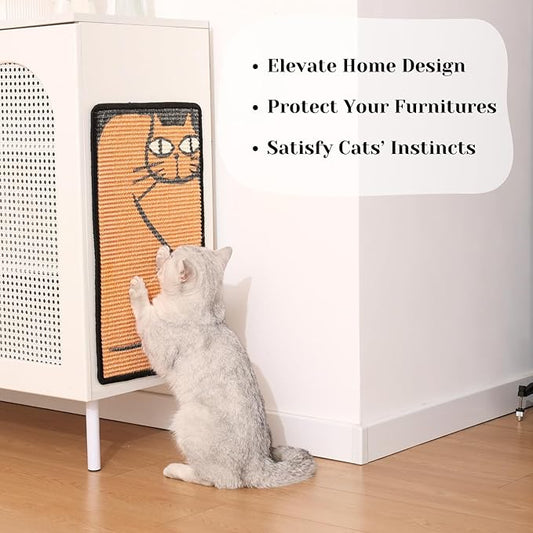 Sisal Cat Scratcher Post Mat (Use on Wall, Couch and Carpet), Shedding-Resistant Scratching Surface - 21.7x13 with Adhesives, Pads and Twist Pins (Cat in a Box)