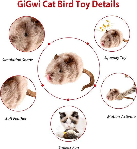 Gigwi Cat Toys for Indoor Cats, Interactive Cat Toy with Real Squeaky Mouse Electronic Sound Chirping, Kitten Toys Automatic Cats Mice Toy for Exercise & Kicker to Self Play, Relieve Boredom