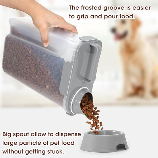 TBMax Dog Cat Food Storage Container 5 to 7 lbs, Airtight Pet Food Dispenser with Easy-Pouring Spout & Measuring Cup, Portable Kibble Container for Travel Dog Food Storage