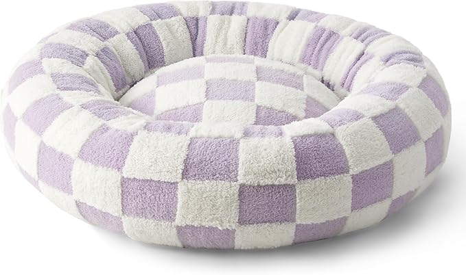 Lesure Donut Medium Dog Bed - Round Cat Beds for Indoor Cats Calming Pet Beds, Cute Modern Beds with Jacquard Shaggy Plush & Anti Slip Bottom, 30 Inch, Purple