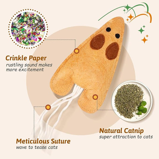 Nobleza Catnip Toys for Indoor Cats, 6 Pack Cute Teething Chew Kitten Toys, Interactive Plush Bite Resistant Cat Toys with Crinkle Paper and Natural Catnip, Fish Mouse Kitty Shapes Toy for Bored Cats